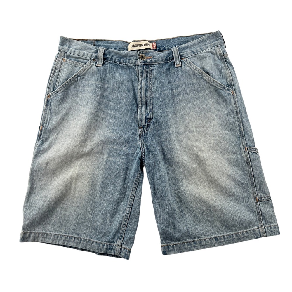 Y2K Levis Carpenter Denim Shorts Mens 36 Light Wash Blue Workwear Utility Jorts
